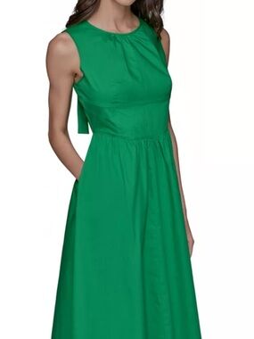 KARL LAGERFELD PARIS Women's Sleeveless Tie Back Cotton Midi Dress Green NWT